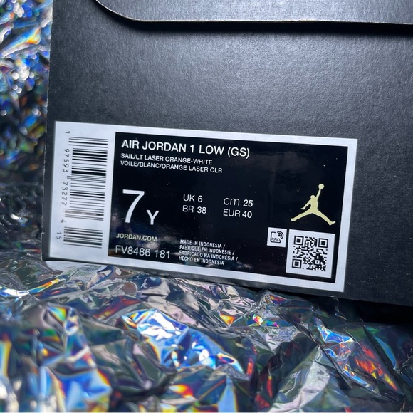 NEW IN BOX Air Jordan 1 Low | Laser Orange White | Size: 7Y - Picture 9 of 10